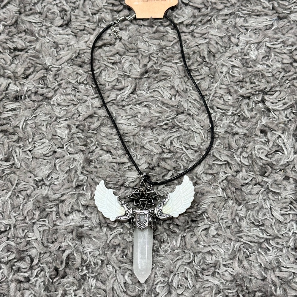 Silver Winged Crystal Pendant Necklace